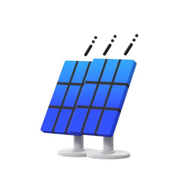 Two stylized blue solar panels on stands