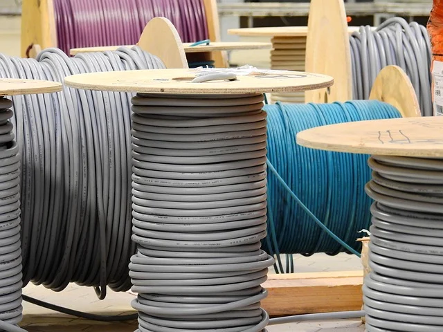 How many batteries for 3000 watt inverter: Large spools of electrical cables in various colors.