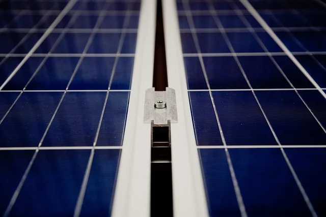 Close-up of solar panel cells and mounting bracket